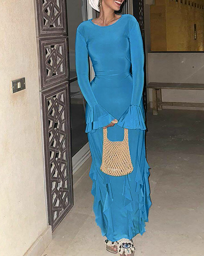 Slim-Fitting Lace-Up Long-Sleeved Dress