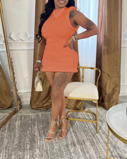 Round Neck Slim Irregular Dress