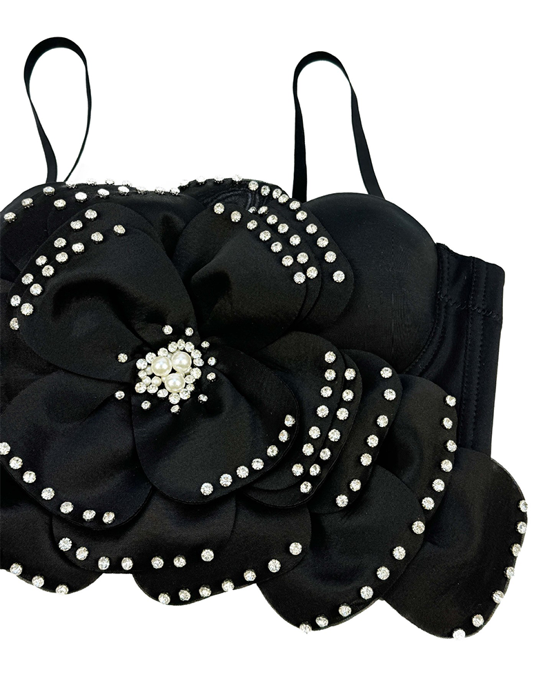 Flower Beaded Fishbone Bra Top