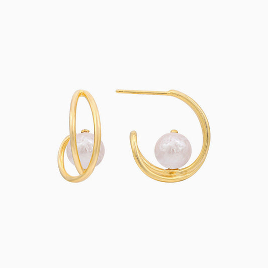Two Tone 18K Gold Plated Baroque Pearl Hoop Earrings