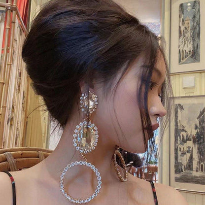 Gold Triple Drop Earrings with Luxury Gem Detail and Crystal Embellishments