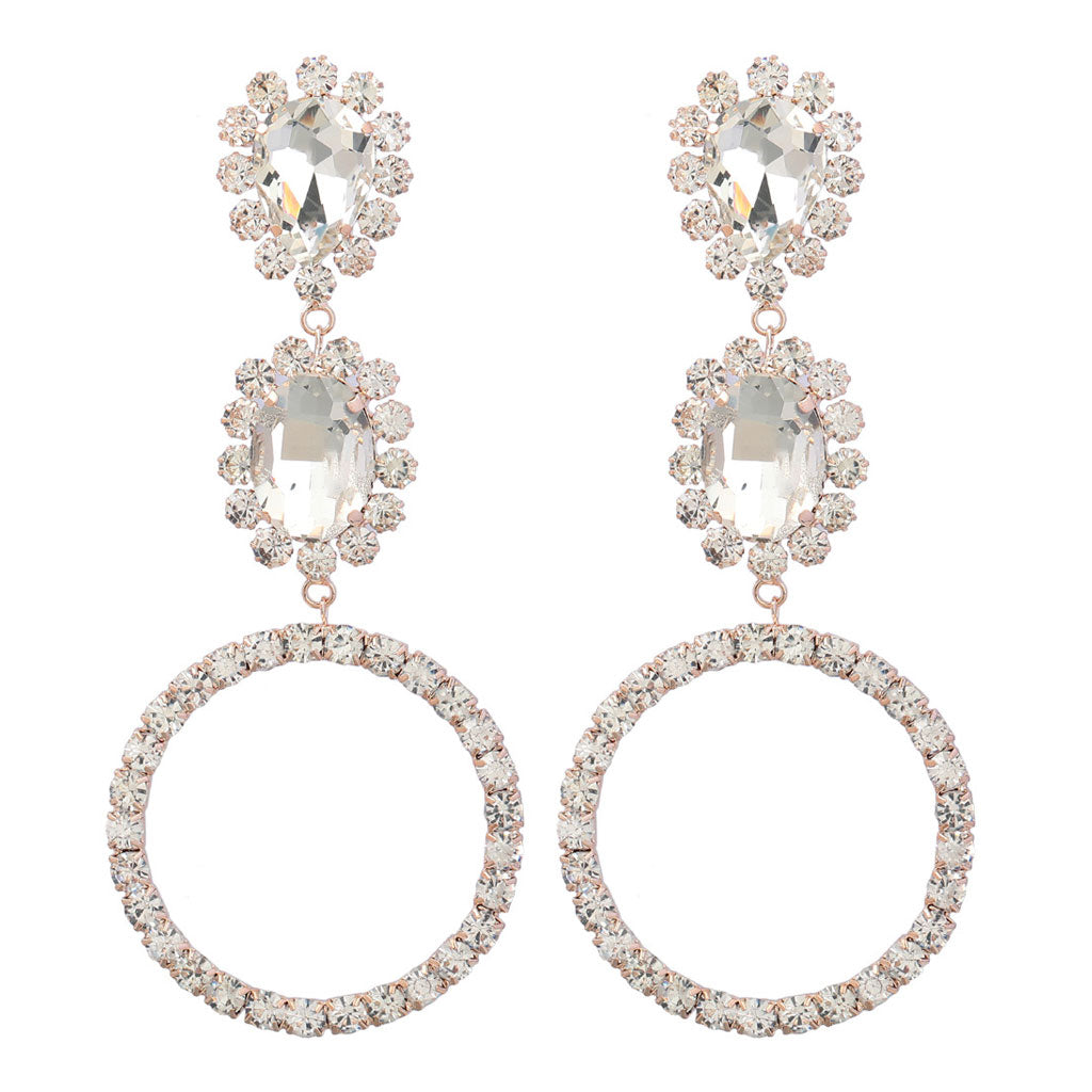 Gold Triple Drop Earrings with Luxury Gem Detail and Crystal Embellishments