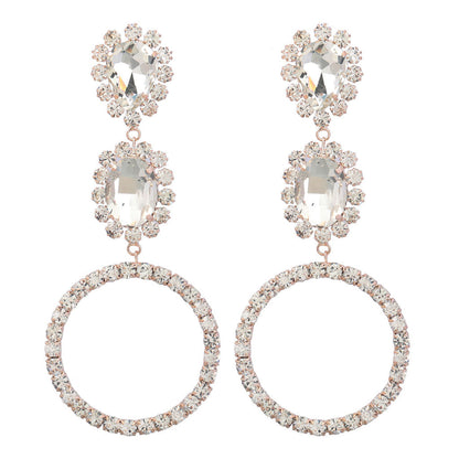 Gold Triple Drop Earrings with Luxury Gem Detail and Crystal Embellishments