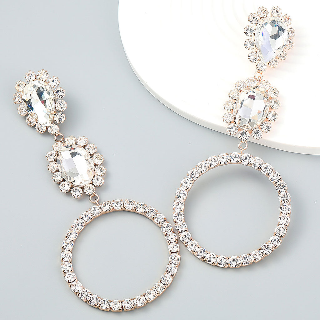 Gold Triple Drop Earrings with Luxury Gem Detail and Crystal Embellishments