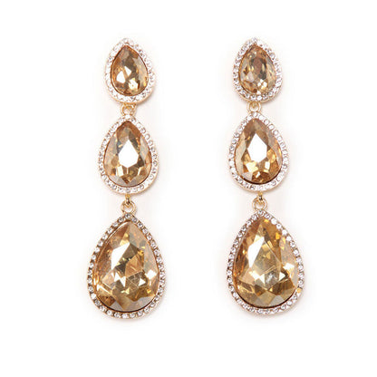 Pear Cut Crystal Triple Drop Earrings - Yellow