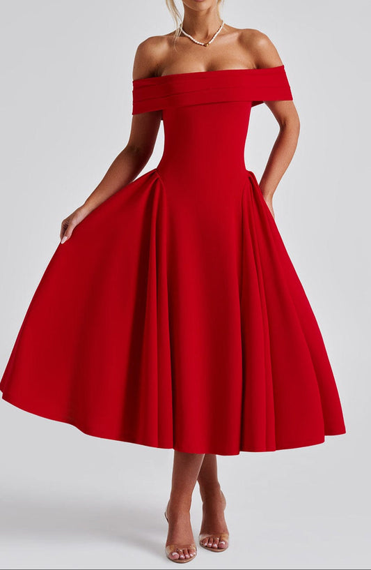 Oriana Midi Dress - Red