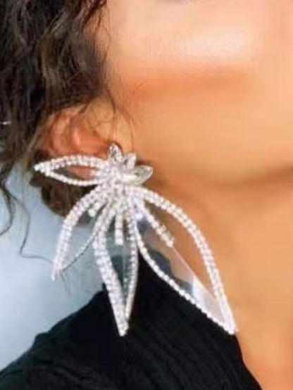 1 Pair Rhinestone Alloy Leaf Statement Earrings For Party Evening Daily for Women