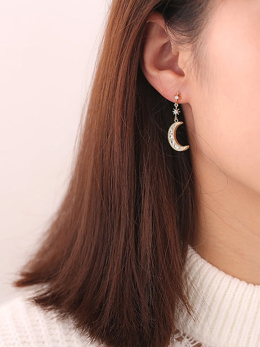 1 Pair Drop Earrings Mismatch Earrings For Street Gift Prom Rhinestone Alloy Drop Moon Star for Women