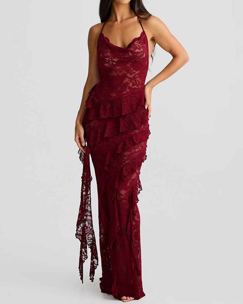 Lace Backless Slip Dress