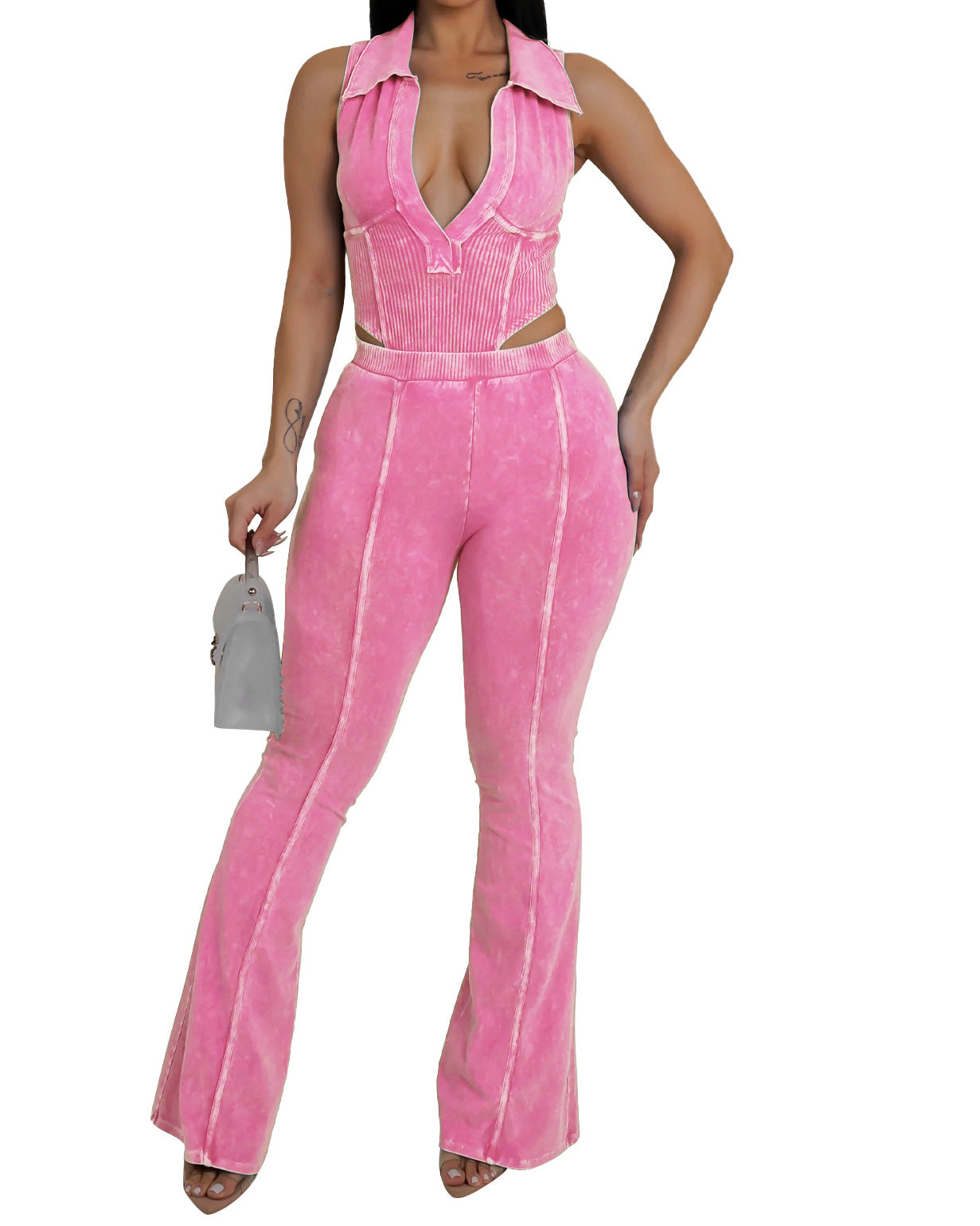 Washed Distressed Line Stitching Suit