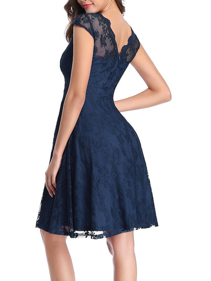 1950s Vintage Vintage Dress Mini Dress Holiday Date Lace Plain Crew Neck Short Sleeve Summer Spring  Navy Black S M L XL for Women