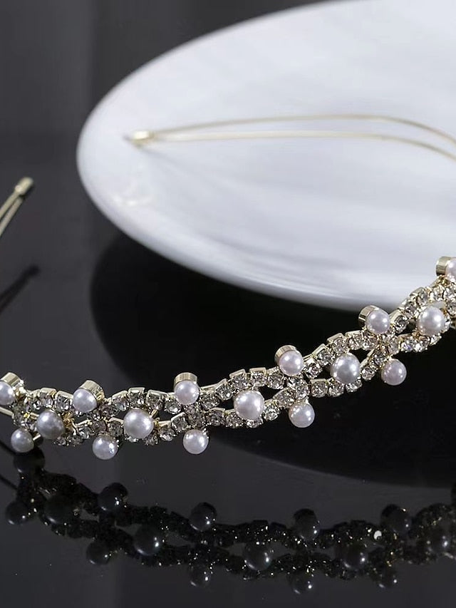 1PC Headbands Headband For Wedding Party Evening Birthday Drusy Imitation Pearl Rhinestone Alloy 1 2 3 for Women