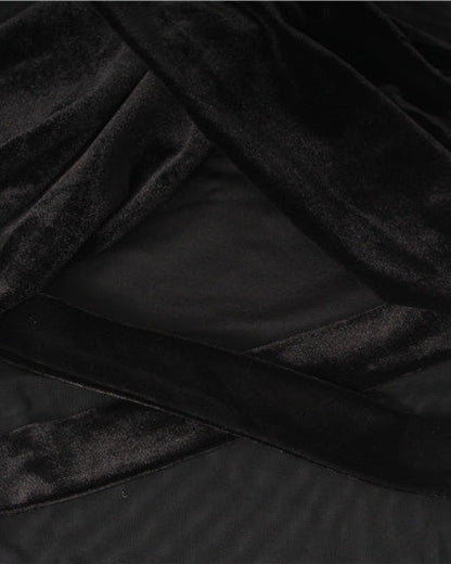 Mesh Velvet Patchwork Cross-Cut Tight Long-Sleeved Jumpsuit