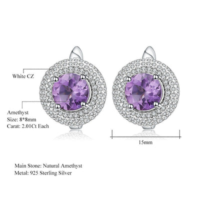 Amethyst Halo Cluster Stud Earrings with Clear Cubic Zirconia