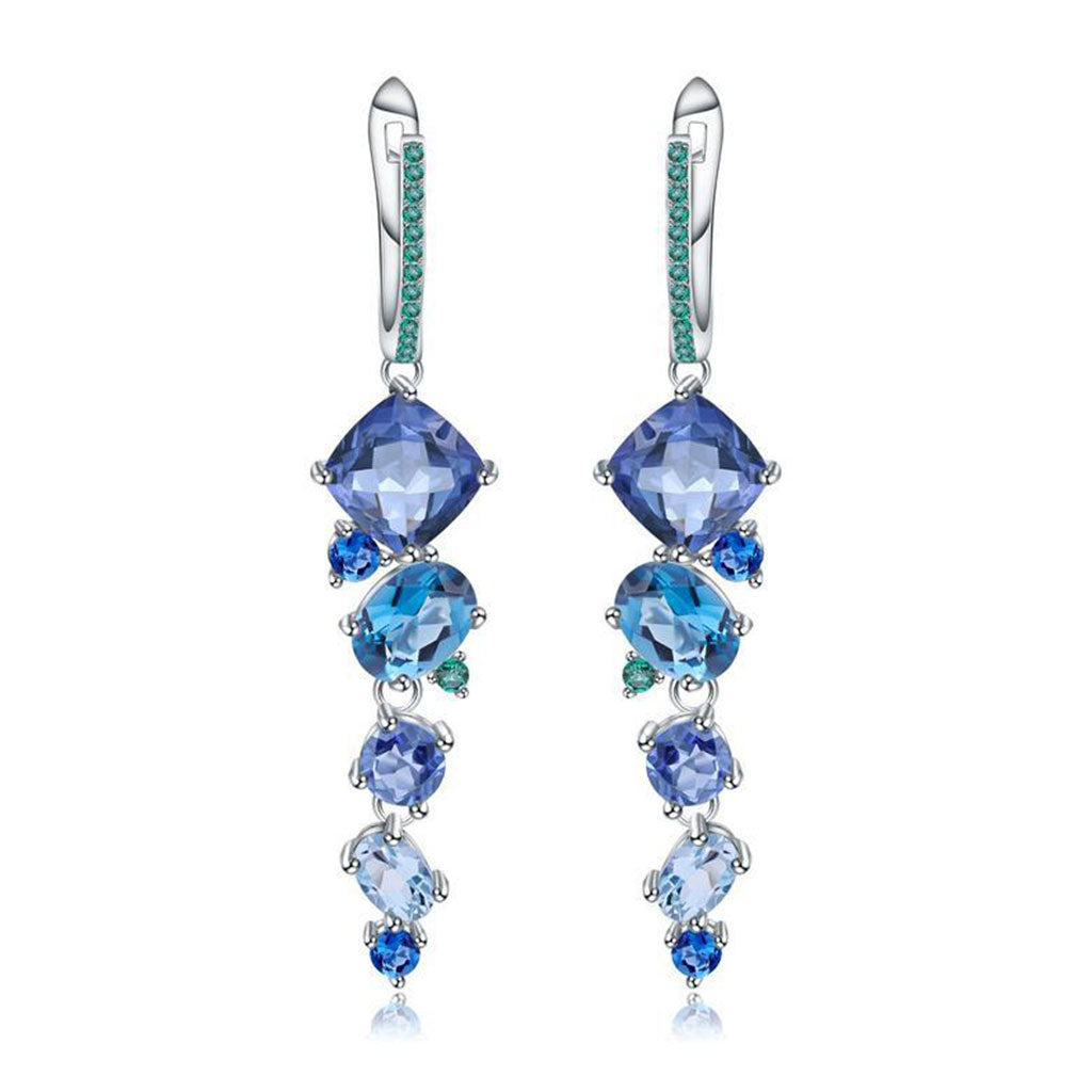 Mixed Shape Swiss Blue Topaz Mystic Quartz Drop Earrings