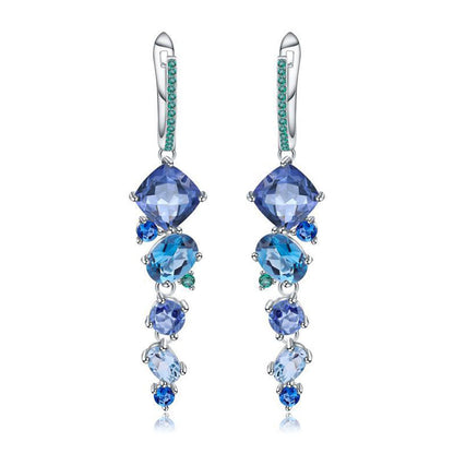 Mixed Shape Swiss Blue Topaz Mystic Quartz Drop Earrings