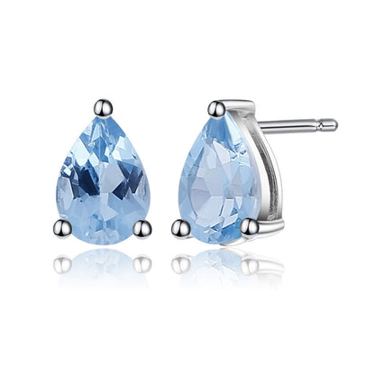 Pear Shaped Swiss Blue Topaz Halo Stud Earrings