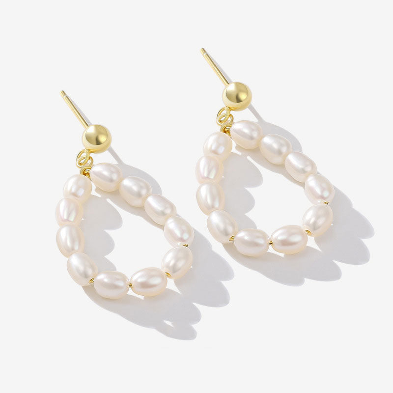 Two Tone Sterling Silver Plated Baroque Pearl Hoop Earrings