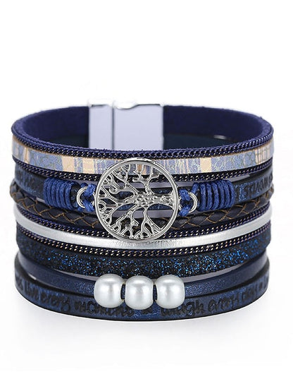 1PC Classic Fashion Vintage Theme Statement Rock Leather Pearl Bracelet Jewelry 5# For Halloween Gift Daily Beach for Women