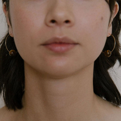 Oversized Tigers Eye Beaded Hoop Earrings with 18K Gold Plated Ring