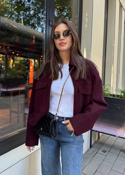 Bordeaux City Zip Jacket – Boxy Wool Blend Fit