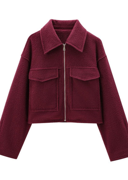 Bordeaux City Zip Jacket – Boxy Wool Blend Fit