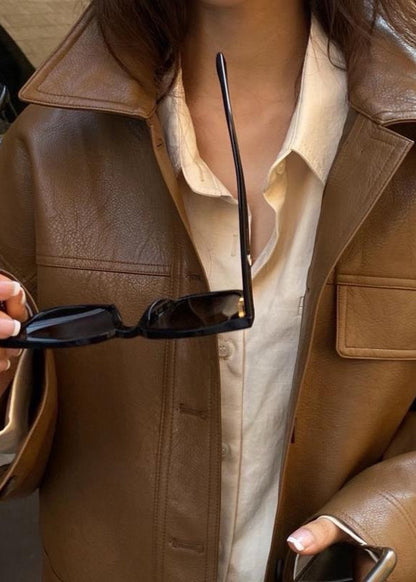 Caramel Ridge – Faux Leather Cropped Jacket