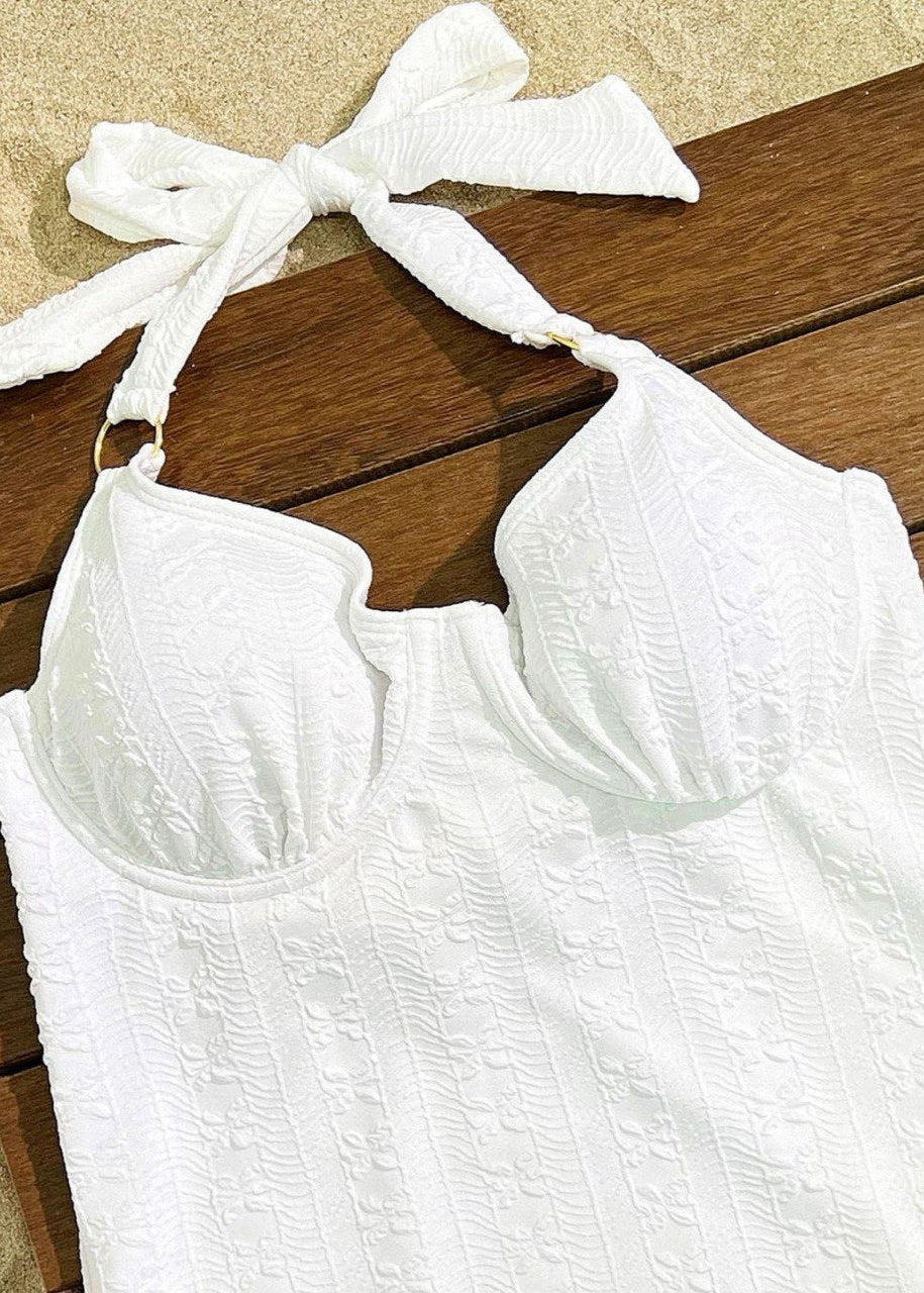 Colette - White Halter Push-Up One Piece Swimsuit