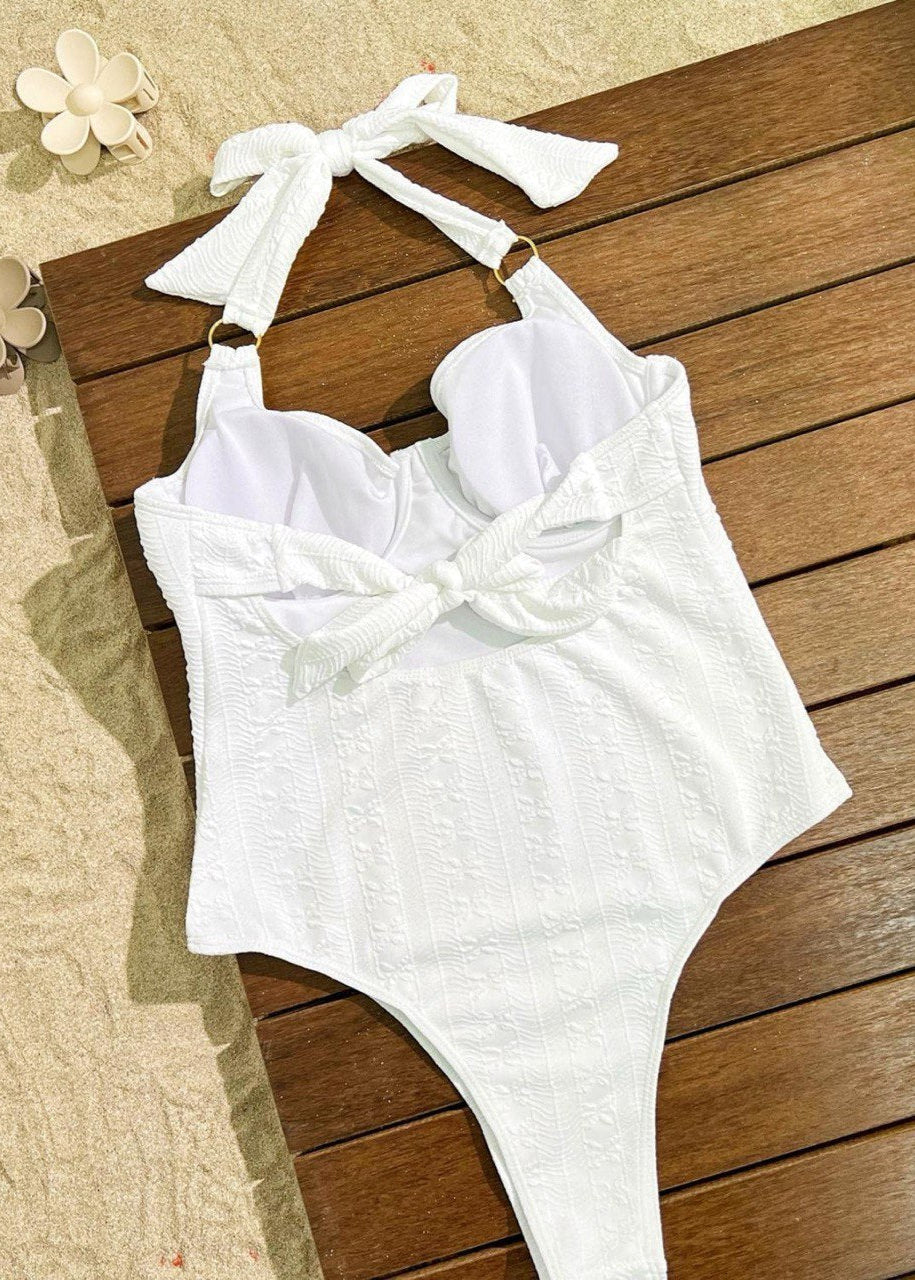 Colette - White Halter Push-Up One Piece Swimsuit