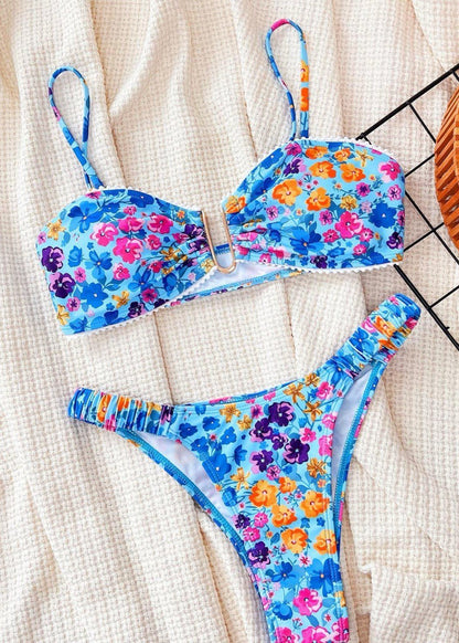 Azure Bloom – Ruched Floral Bikini Set