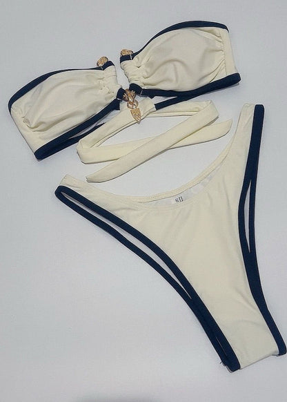 Capri Bandeau Bikini Set with Gold Charm Accents
