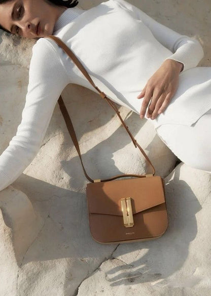 Noir Axis - Structured Black Leather Shoulder Bag