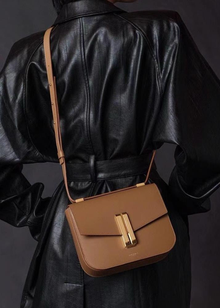 Noir Axis - Structured Black Leather Shoulder Bag
