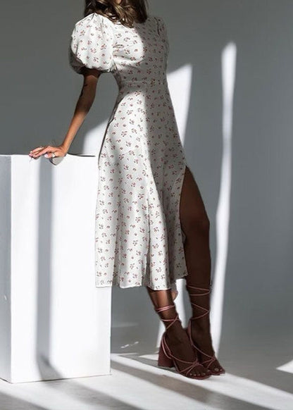 Blush Petal Cutout Puff Sleeve Dress