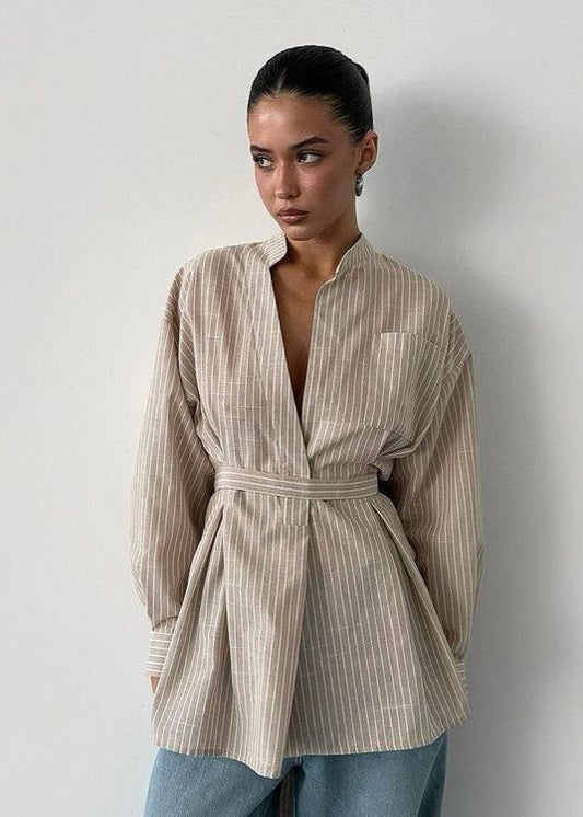 Brera - Striped Tie-Waist Shirt Blouse