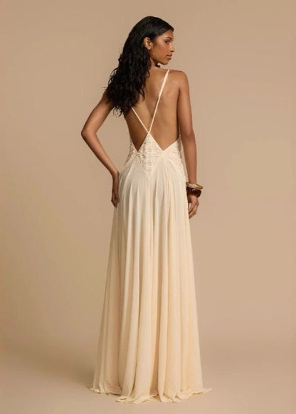 Celestia - Backless Maxi Dress with Lace Waist Detail