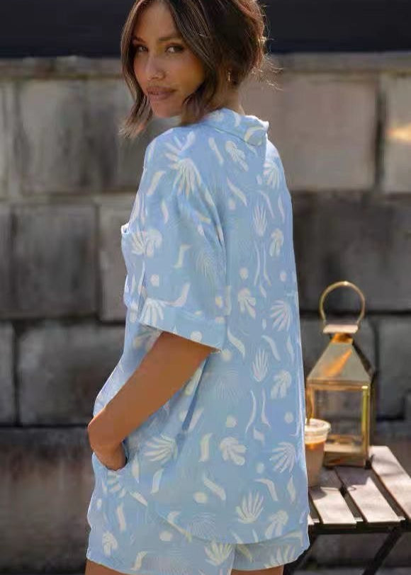 Azure Tropic - Light Blue Palm Print Co-Ord Set