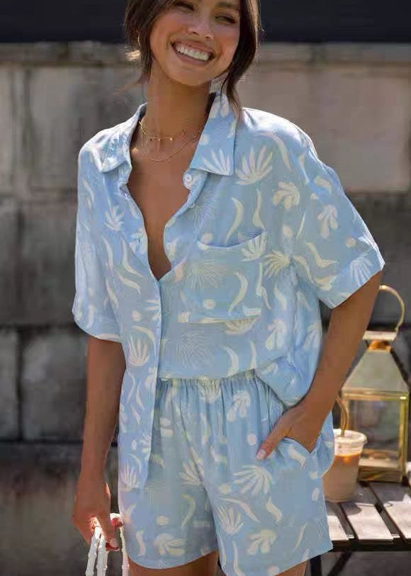 Azure Tropic - Light Blue Palm Print Co-Ord Set