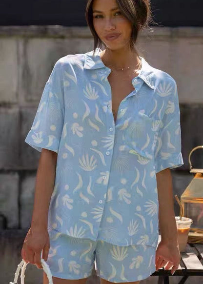 Azure Tropic - Light Blue Palm Print Co-Ord Set