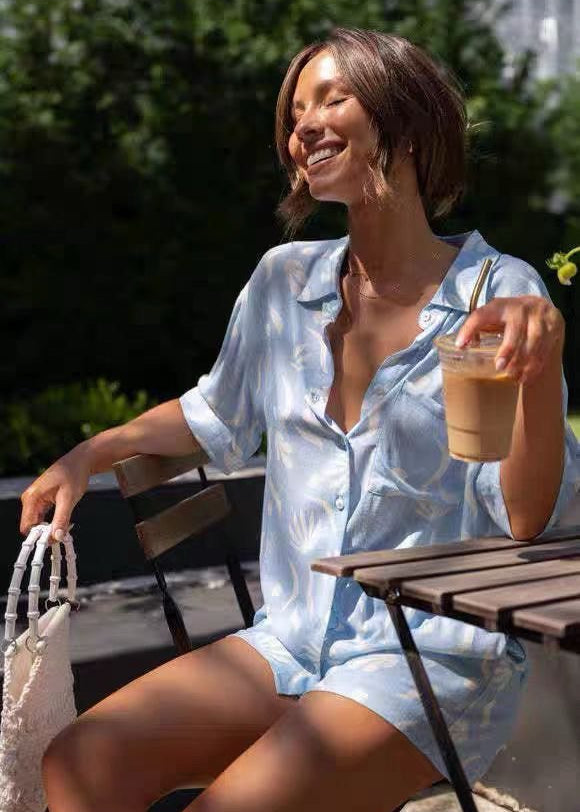 Azure Tropic - Light Blue Palm Print Co-Ord Set