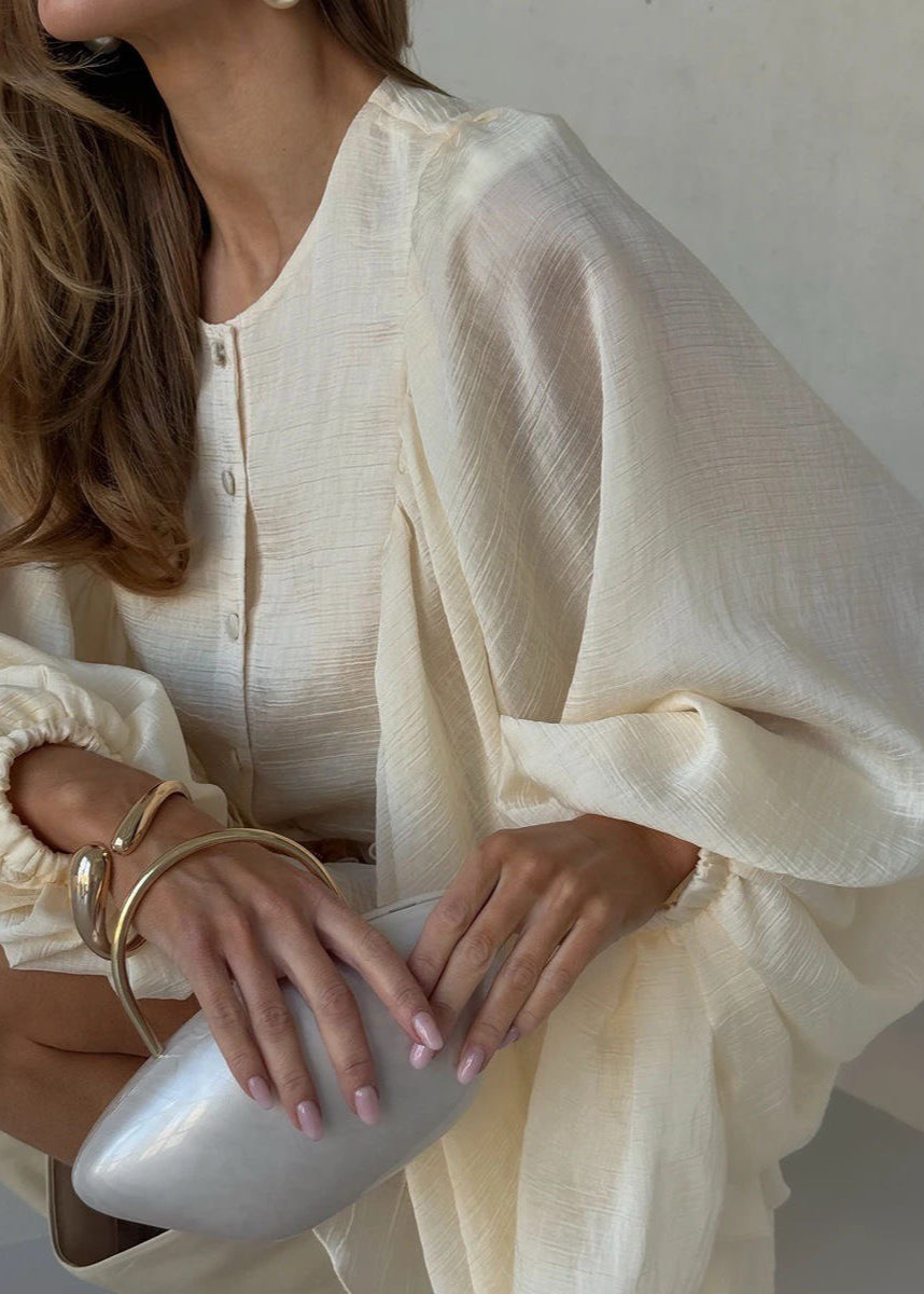 Aveline - Ruffled Organza Mini Dress with Flowing Sleeves