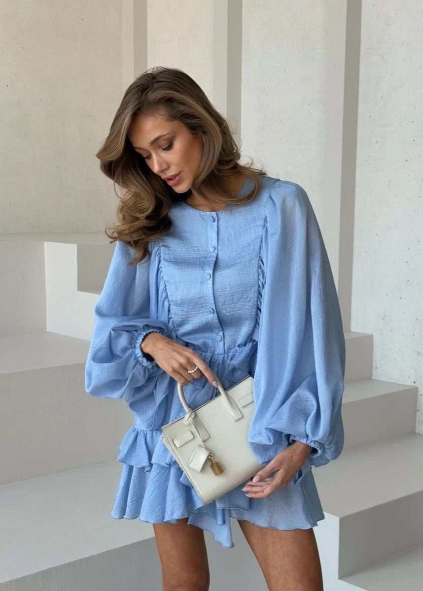 Celeste Ruffle Mini Dress – Lightweight Long Sleeve Style