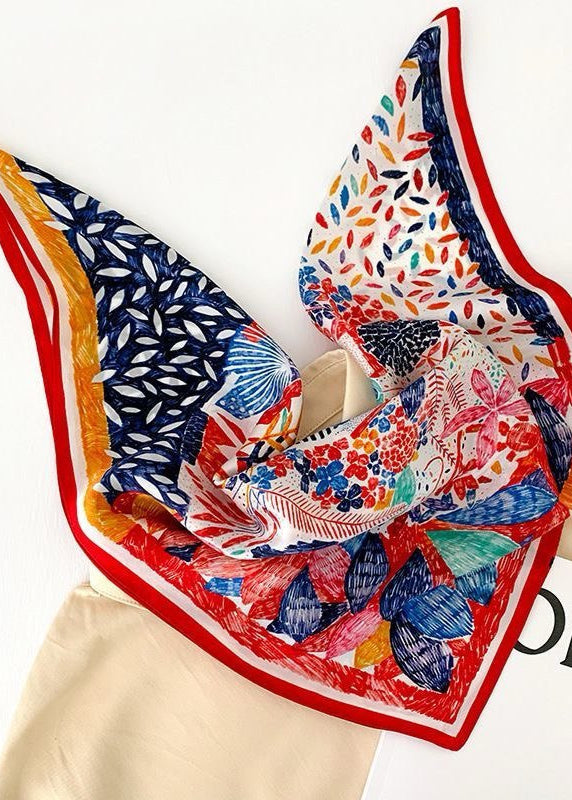 Colorburst Muse - Abstract Red Satin Square Scarf