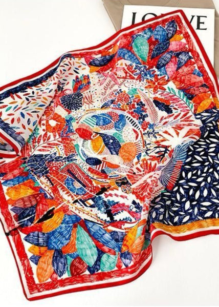 Colorburst Muse - Abstract Red Satin Square Scarf