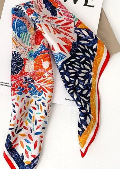 Colorburst Muse - Abstract Red Satin Square Scarf