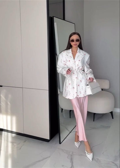 Blossom Garden - Belted Floral Print Blazer