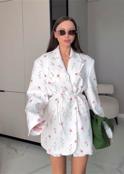 Blossom Garden - Belted Floral Print Blazer
