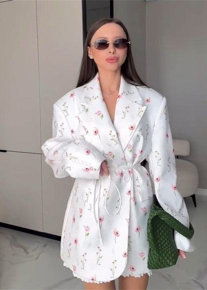 Blossom Garden - Belted Floral Print Blazer