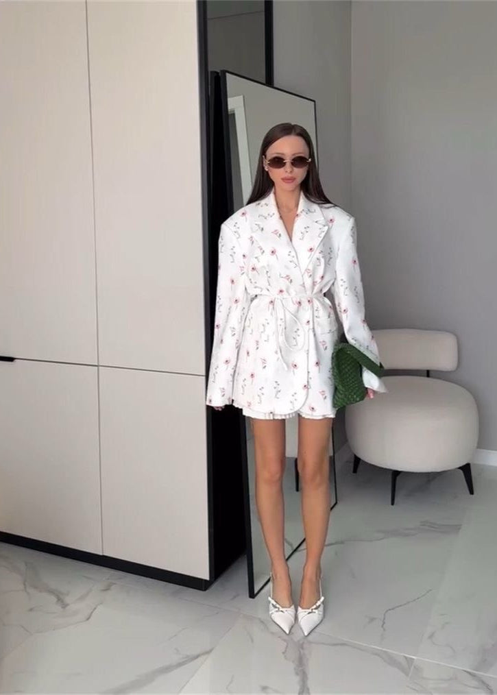 Blossom Garden - Belted Floral Print Blazer