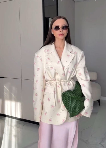 Blossom Garden - Belted Floral Print Blazer